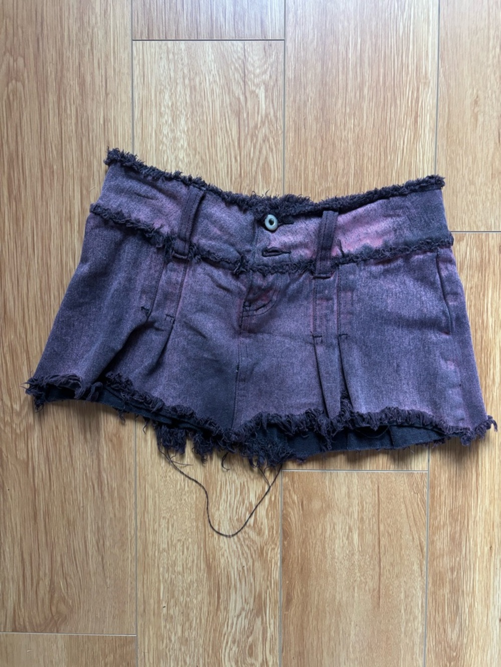 Frayed Purple Low-Rise Denim Mini Shorts